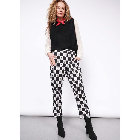 NWT LIMITED EDITION Peanuts X Wildfang Slim Crop Pant Peanuts Checkered Size 2 - Picture 2 of 11